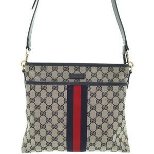 Gucci GG Monogram Brown Web Flat Messenger Bag red green web